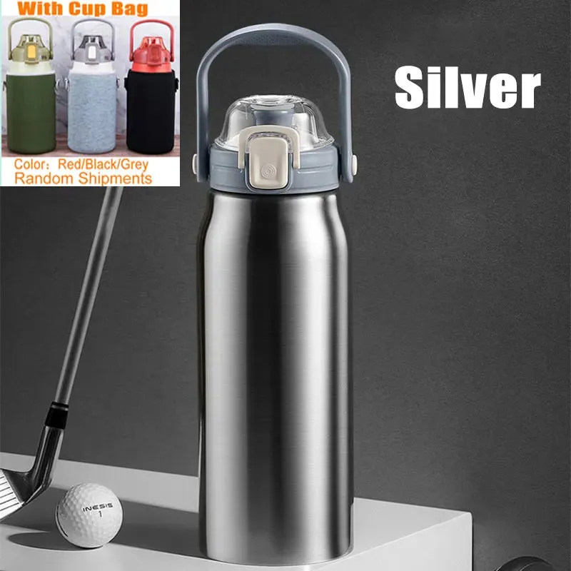 2L Stainless Steel Thermal Water Bottle with Straw - Cold & Hot Thermo Cup for Gym