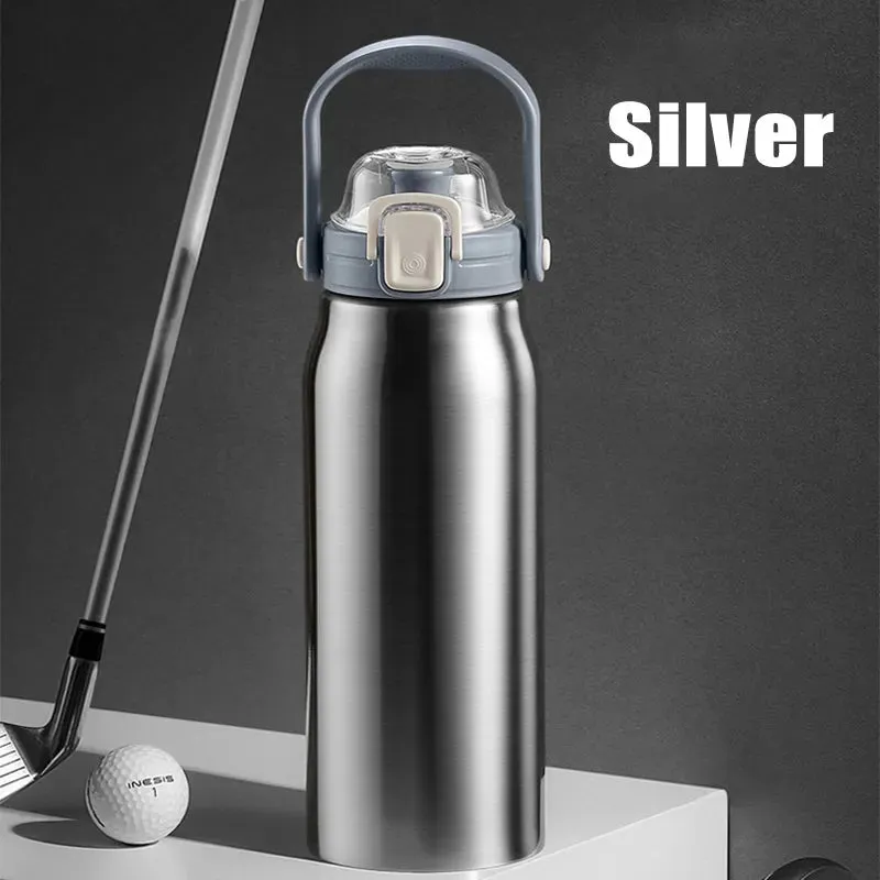 2L Stainless Steel Thermal Water Bottle with Straw - Cold & Hot Thermo Cup for Gym