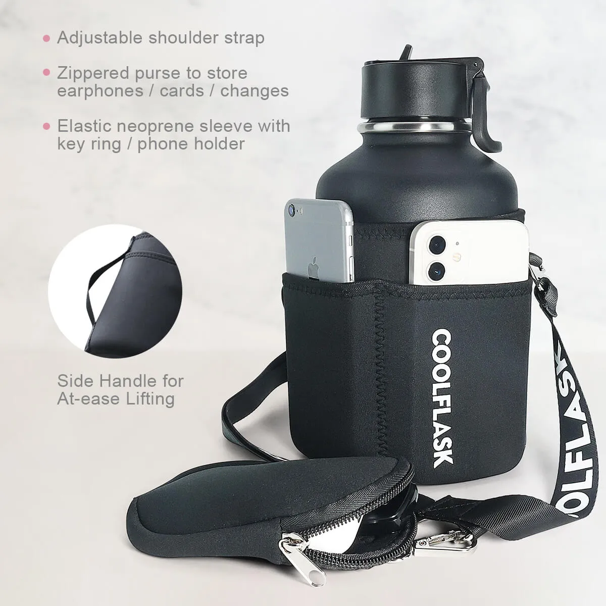 64 oz Insulated Water Bottle with Straw & Sleeve