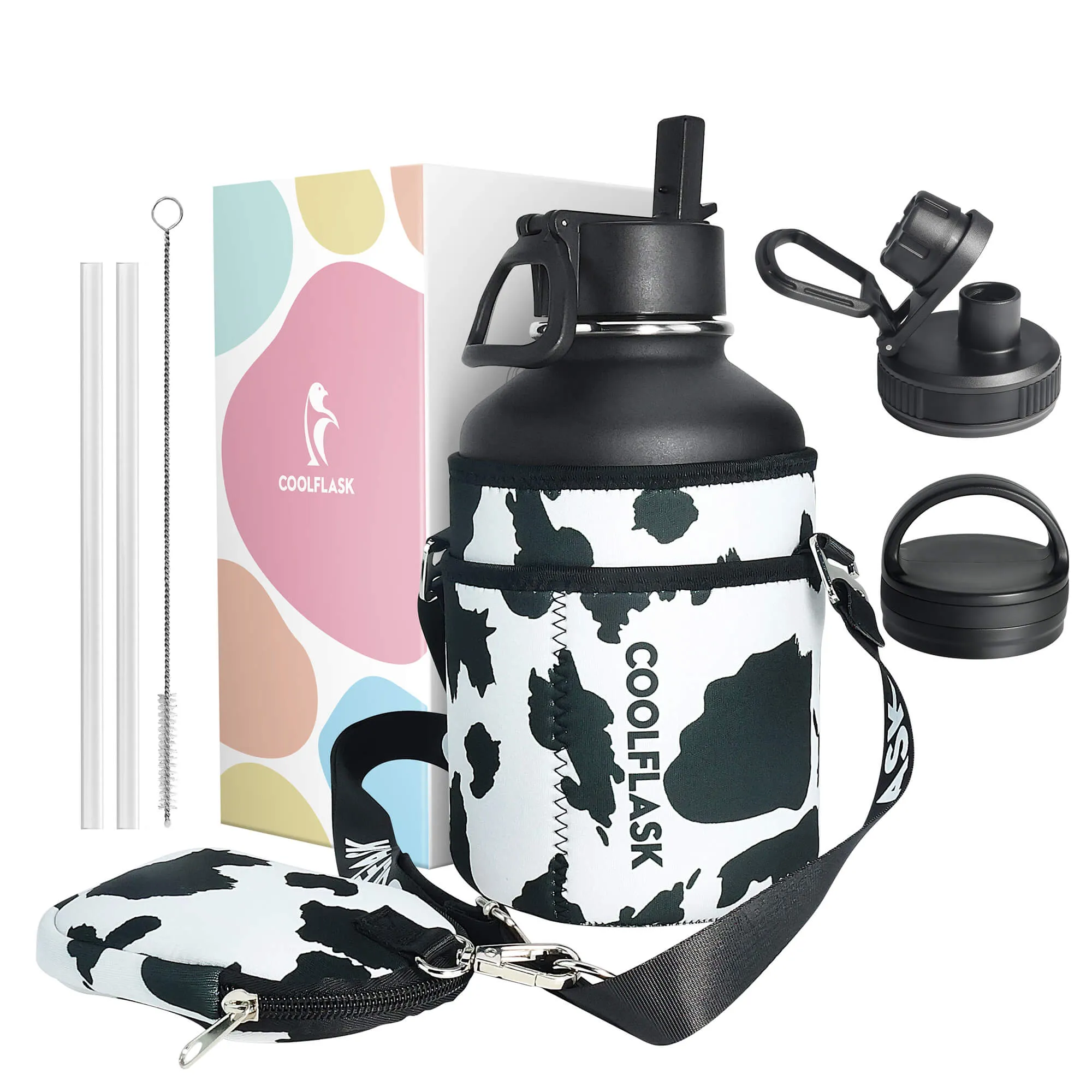 64 oz Insulated Water Bottle with Straw & Sleeve