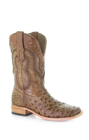 A4008 - Corral brown western cowboy ostrich boots for men