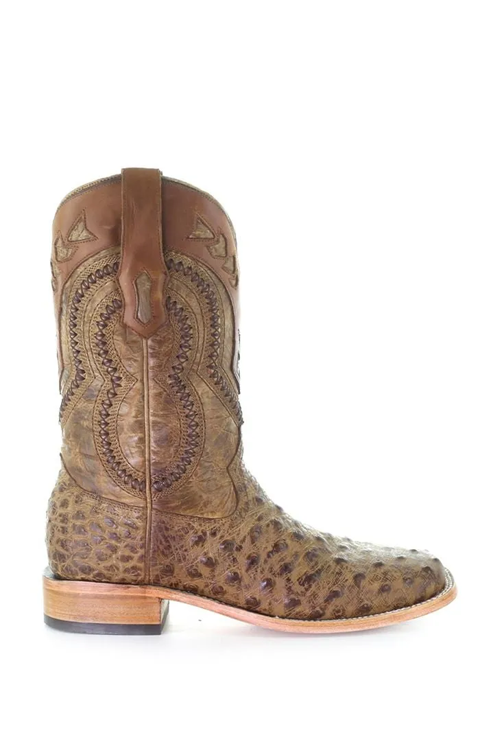 A4008 - Corral brown western cowboy ostrich boots for men