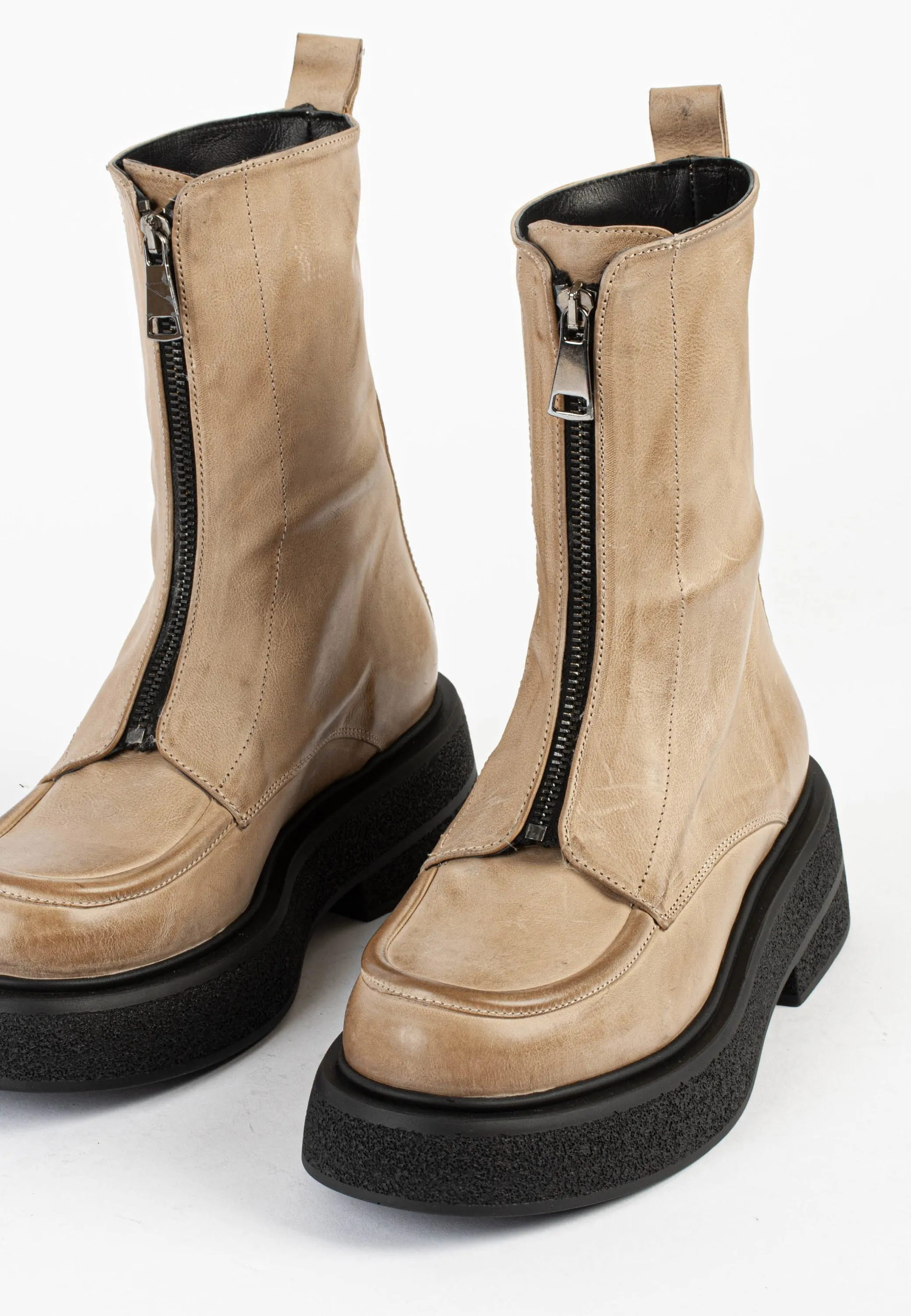 Abigail Sand Front Zip Ankle Boots