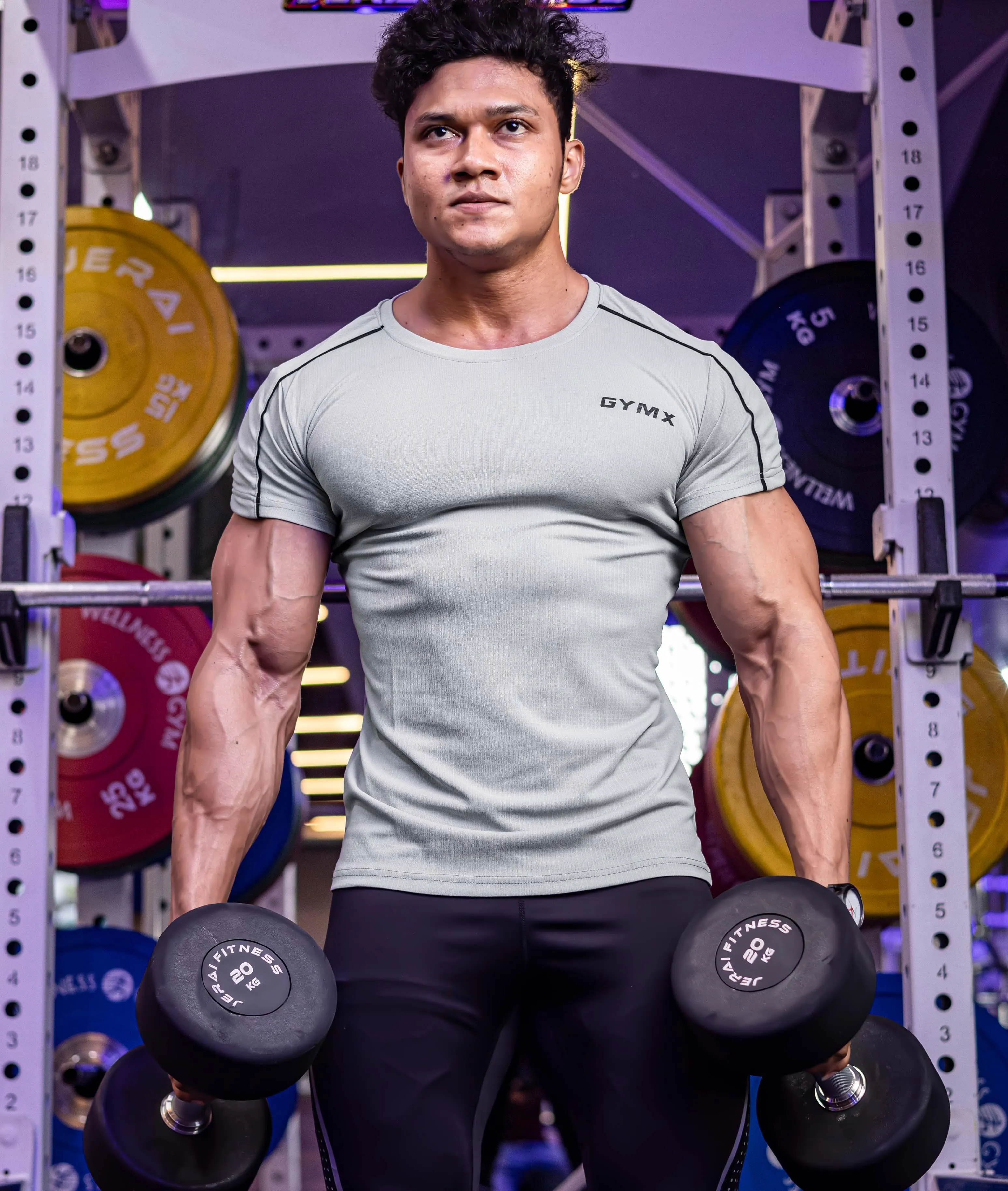 Active Air Checks GymX Tee: Cloud Grey - Sale