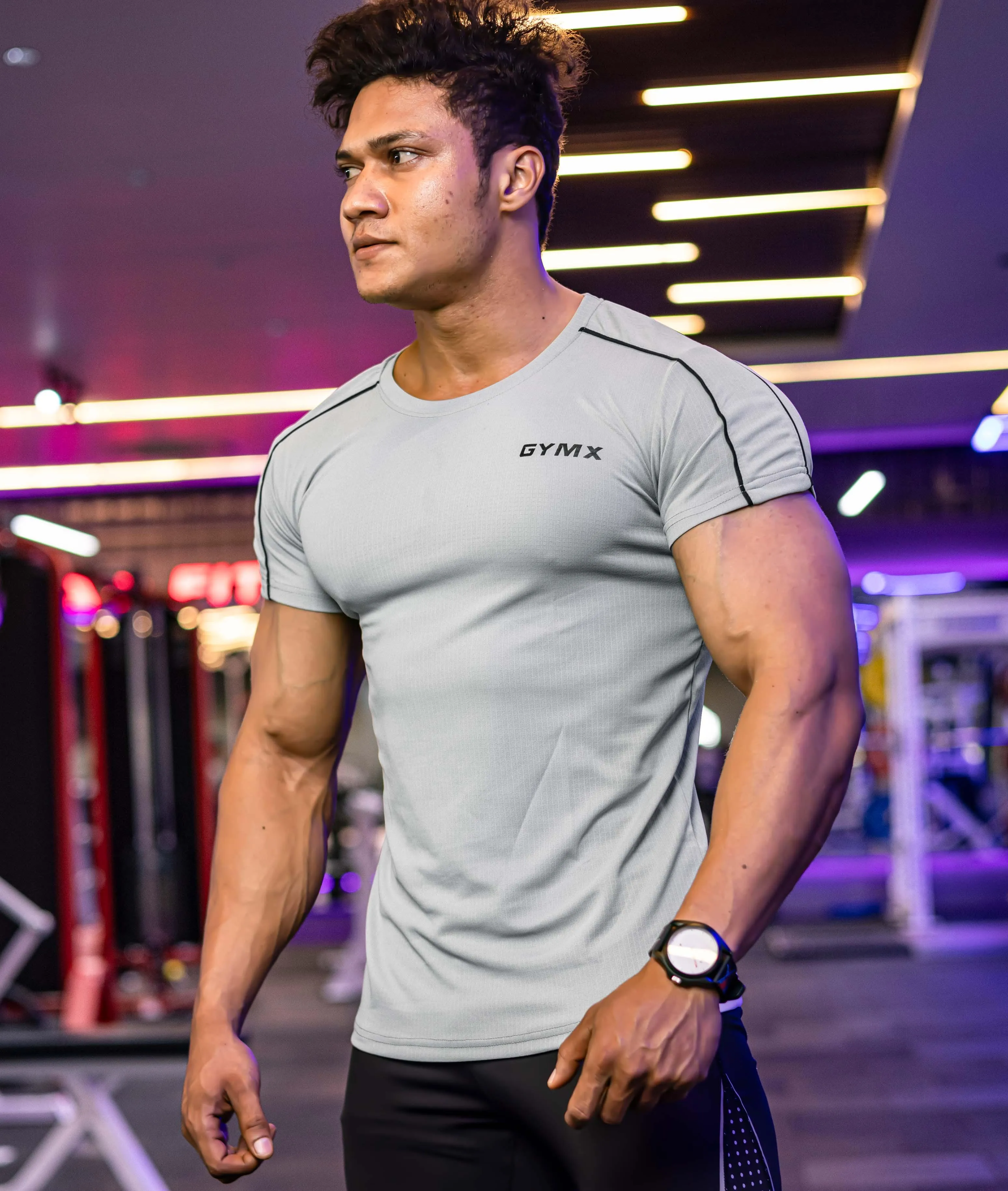 Active Air Checks GymX Tee: Cloud Grey - Sale