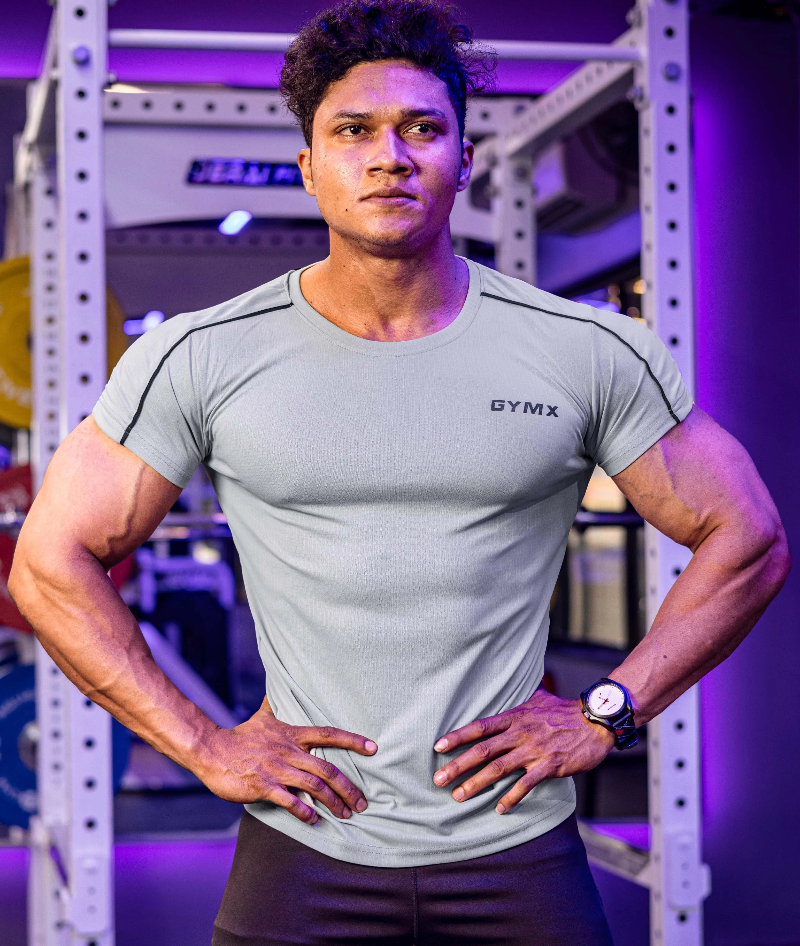 Active Air Checks GymX Tee: Cloud Grey - Sale