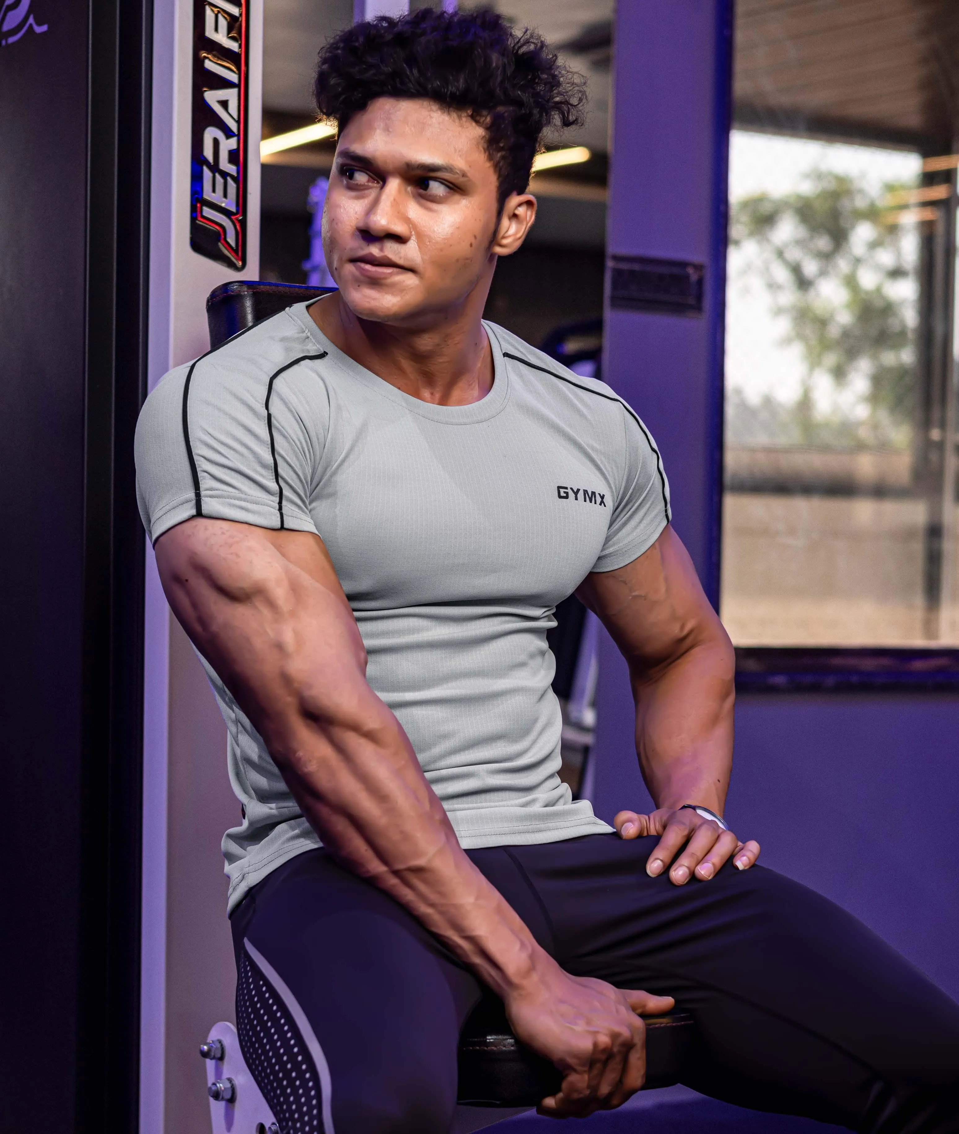 Active Air Checks GymX Tee: Cloud Grey - Sale