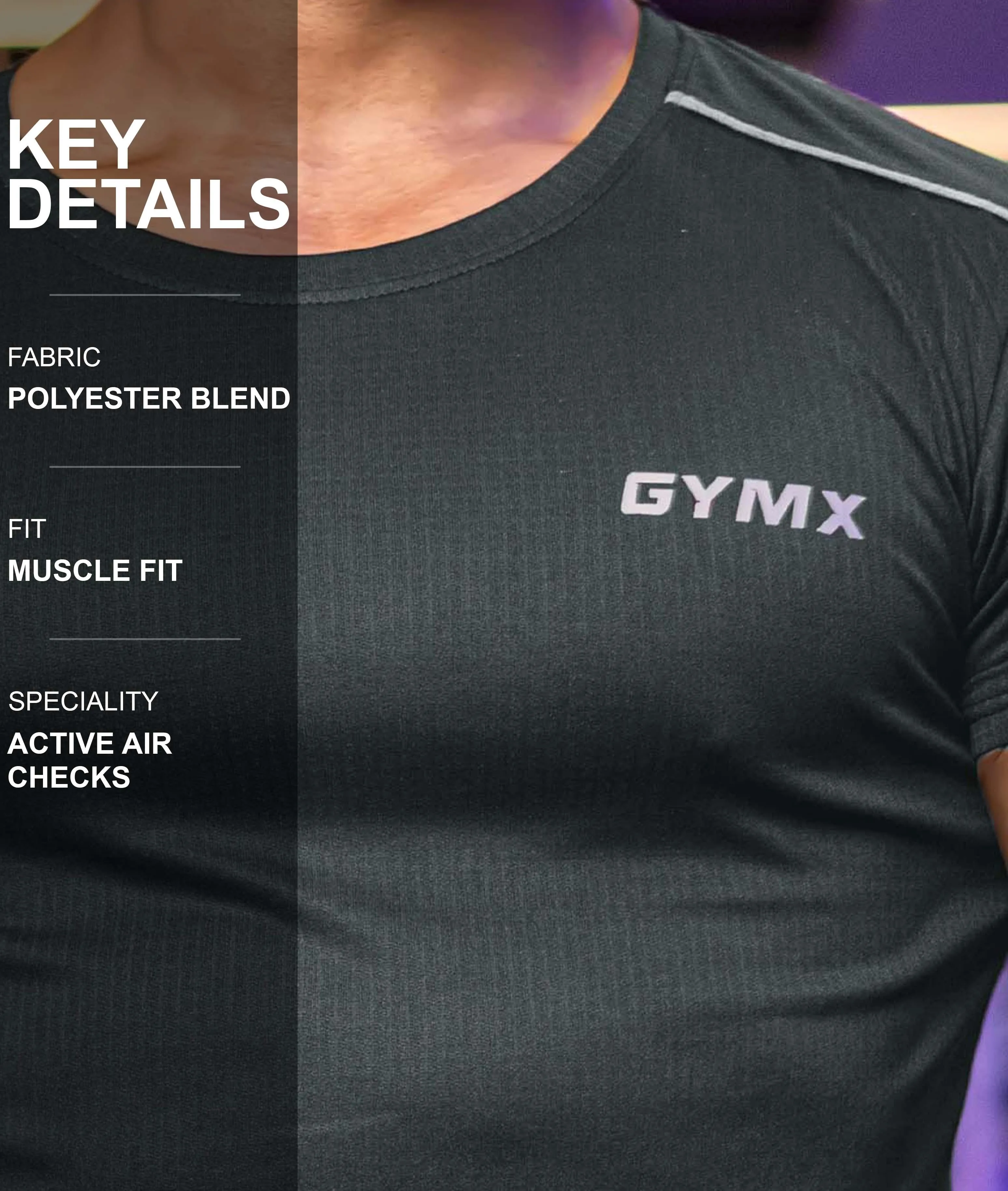 Active Air Checks GymX Tee: Dark Grey - Sale