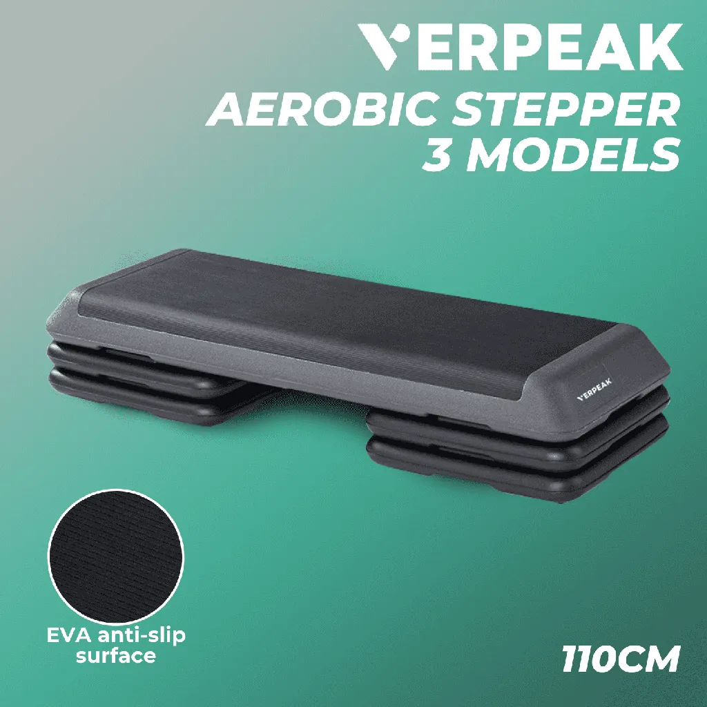 Adjustable 110cm Non-Slip Aerobic Stepper, Black - Verpeak