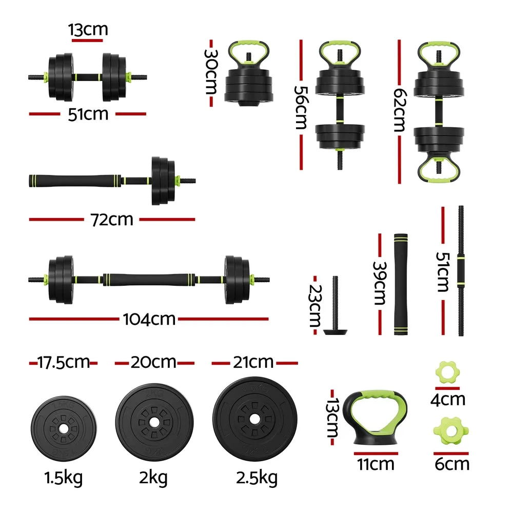 Adjustable 25kg 7-in-1 Weight Set Barbell Dumbbells Everfit