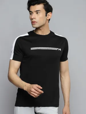 Alcis Men Black Slim Fit Training or Gym T-shirt