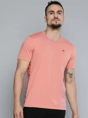 Alcis Men Dusty Pink Solid Slim Fit Gym T-shirt