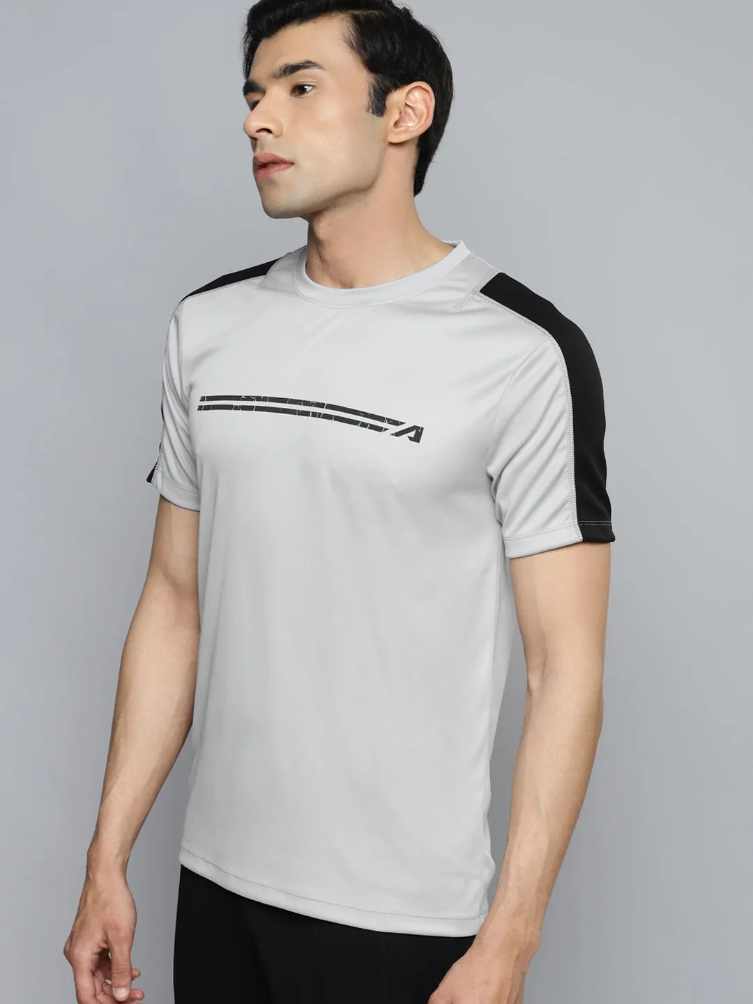 Alcis Men Grey Slim Fit Training or Gym T-shirt