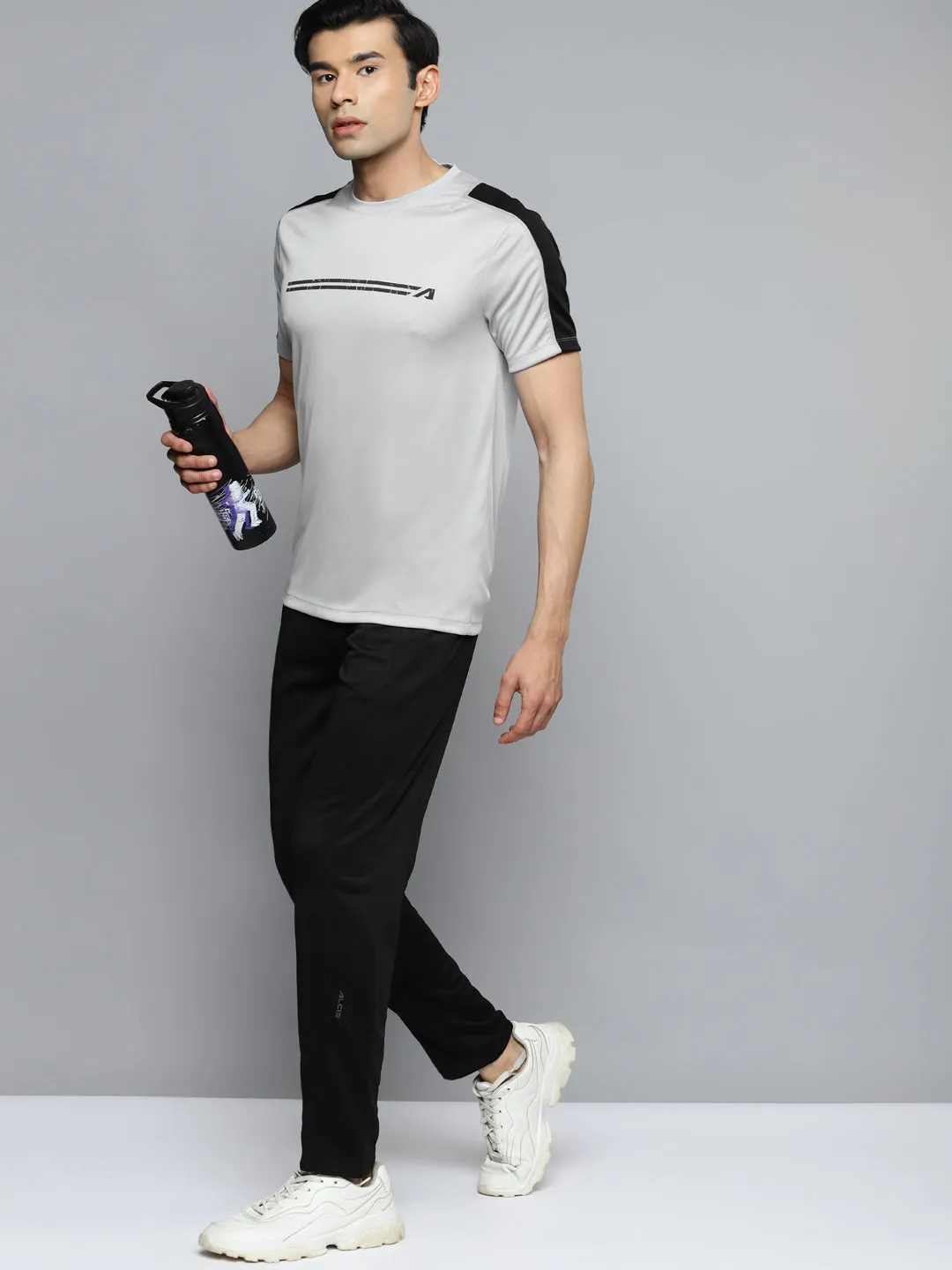 Alcis Men Grey Slim Fit Training or Gym T-shirt