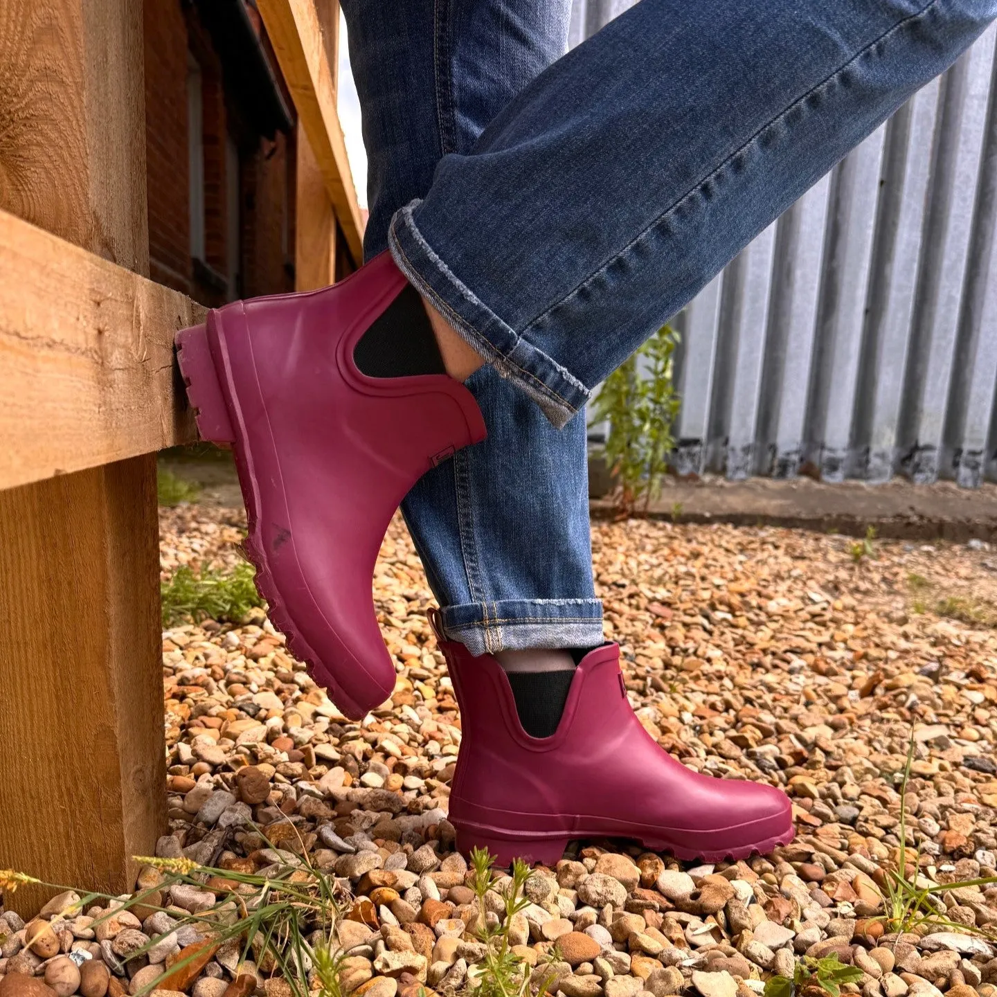 Ankle Height Rain Boots - Raspberry Red - Wide Foot - Easy to Slip On