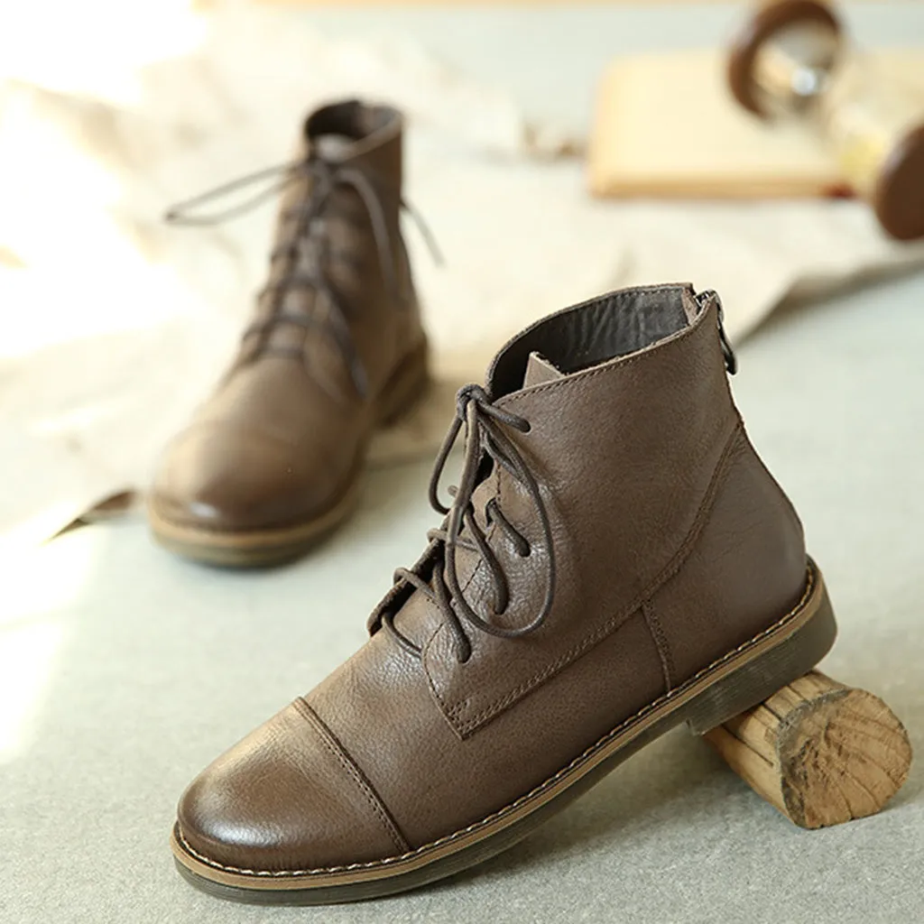 Autumn Winter Comfortable Retro Leather Ankle Women's Boots | Gift Shoes