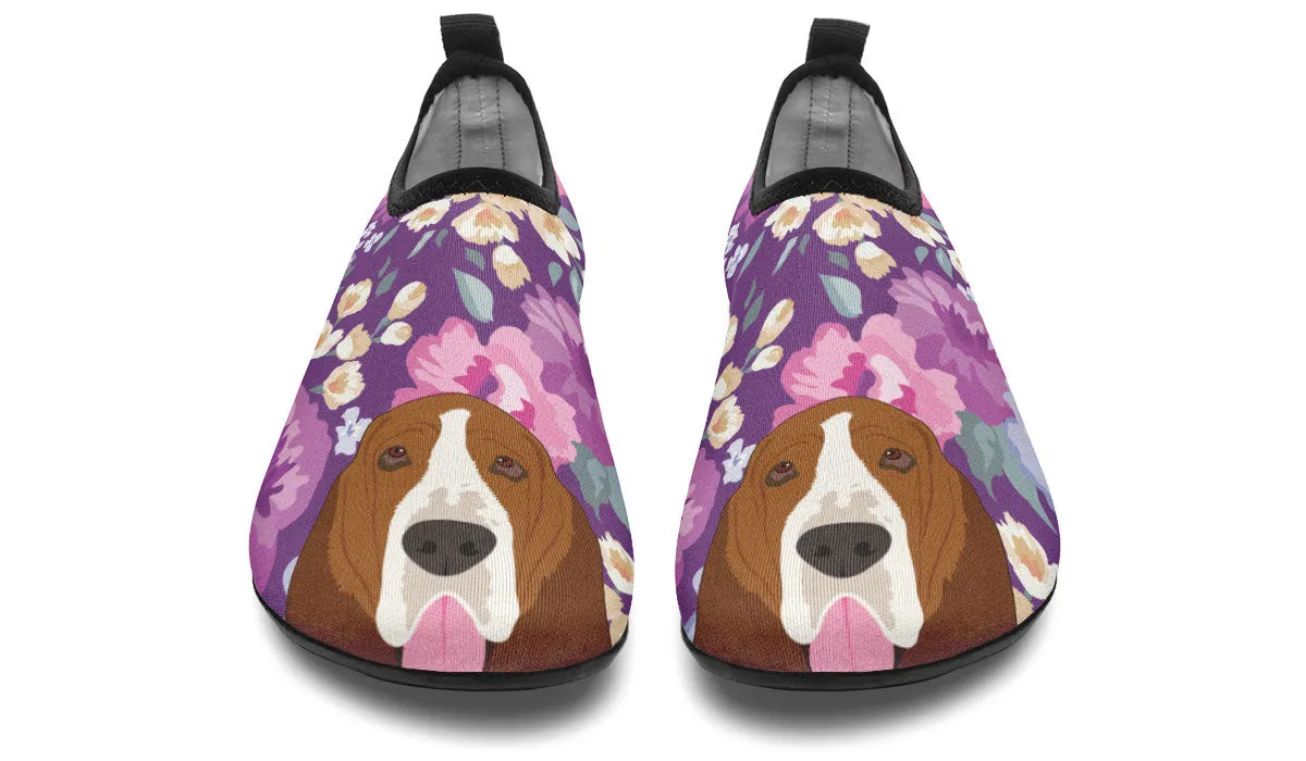 Basset Hound Dog Portrait Aqua Barefoot Shoes