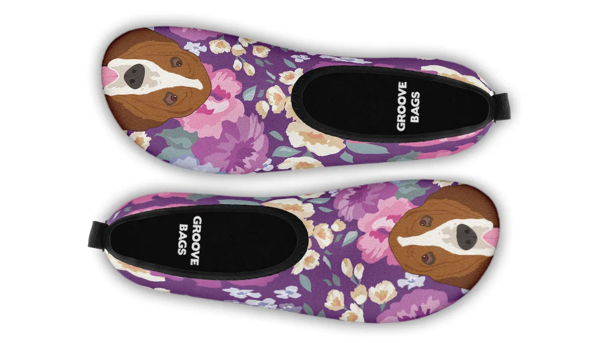 Basset Hound Dog Portrait Aqua Barefoot Shoes