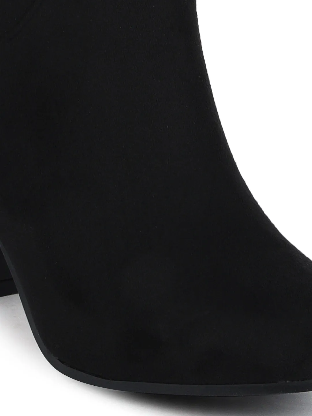 Black Micro Slouched Block Heel Long Boots