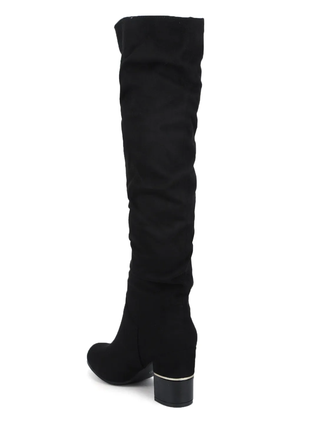 Black Micro Slouched Block Heel Long Boots