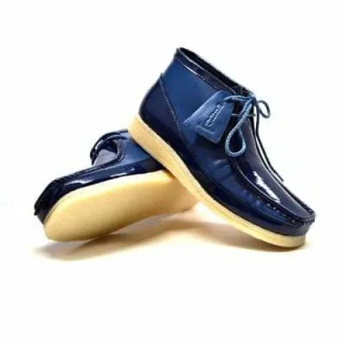 British Walkers Wallabee Boots Walker 100 Men's Navy Blue Patent Leather High Tops