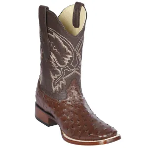 Brown Ostrich Square Toe Cowboy Boots