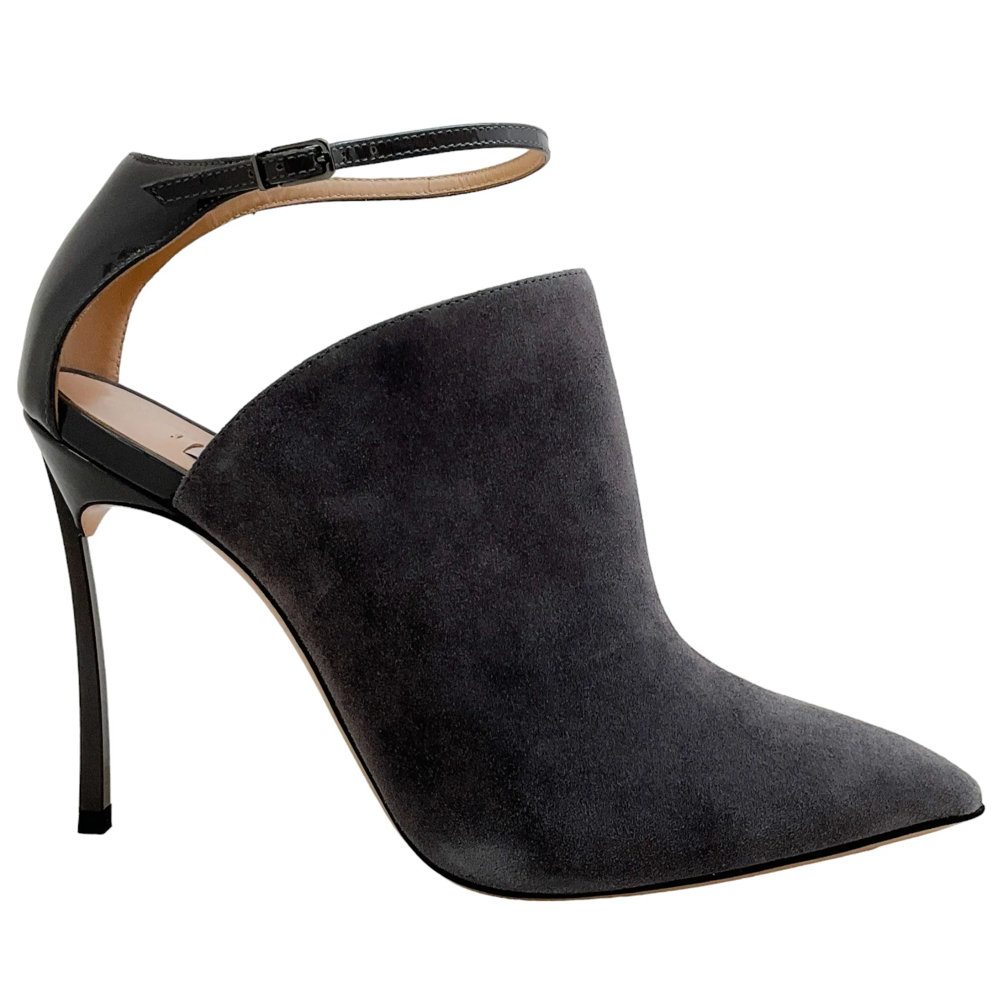 Casadei Gravity Grey Suede and Patent Ankle Strap Shooties