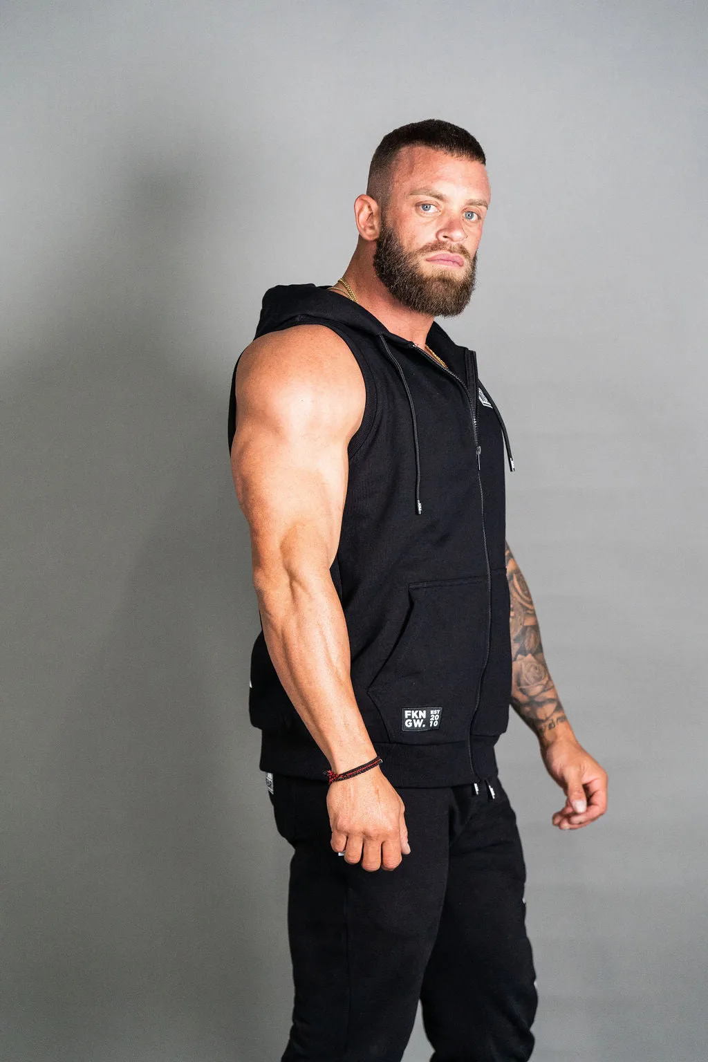 Classic | Men's Zip Up Sleeveless Gym Hoodie | Black