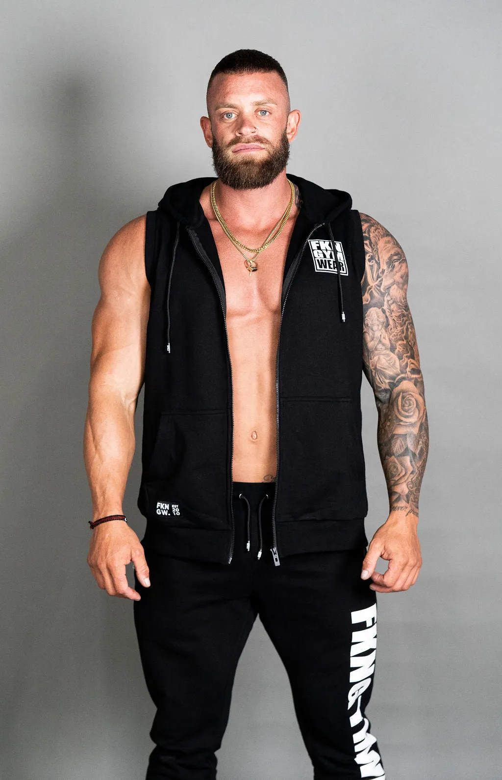 Classic | Men's Zip Up Sleeveless Gym Hoodie | Black