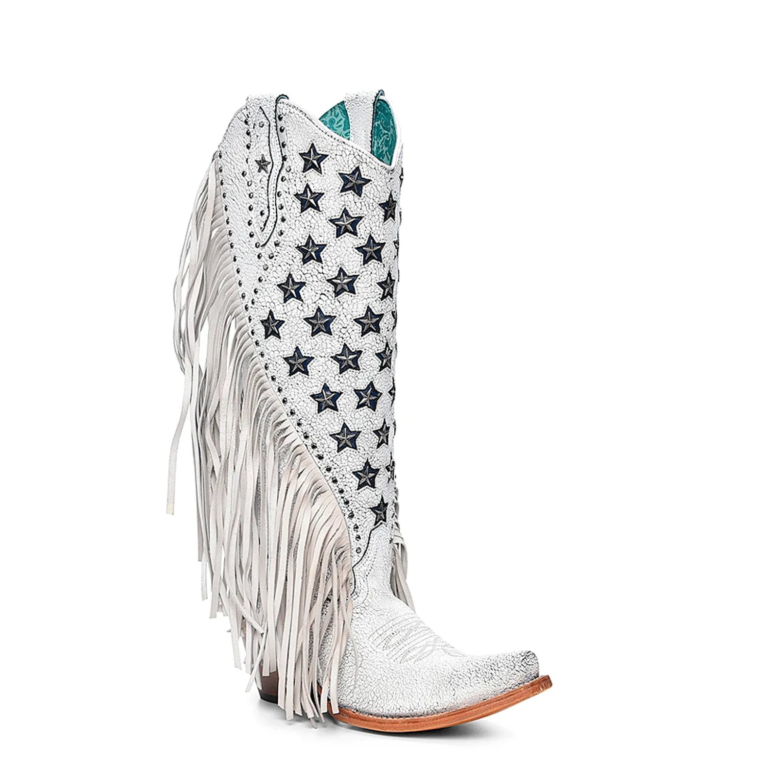 Corral Womens Luminescent Stars Lamb Fringe White Cowhide 15.5in Cowboy Boots