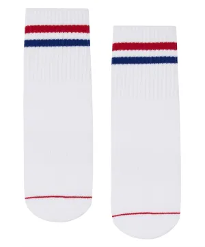 Crew Non Slip Grip Socks - Polo Stripe White