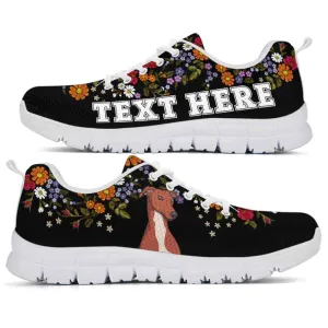 Custom Name Greyhound Sneaker, Greyhound Flower Floral Colorful Dog Lovers Sneakers Gym Running Shoes, Best Running Shoes