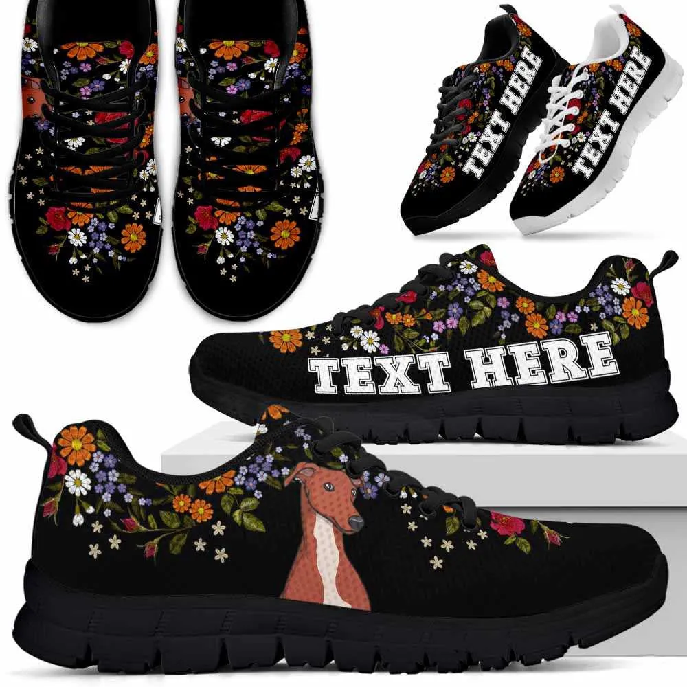 Custom Name Greyhound Sneaker, Greyhound Flower Floral Colorful Dog Lovers Sneakers Gym Running Shoes, Best Running Shoes