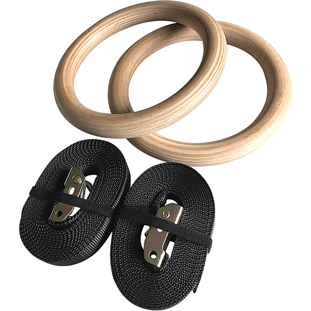 Durable Birch Wood Gymnastic Rings with Non-Slip Straps