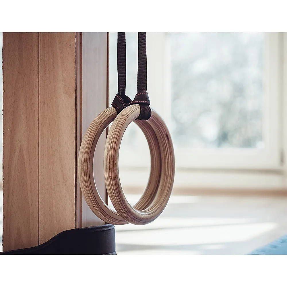 Durable Birch Wood Gymnastic Rings with Non-Slip Straps