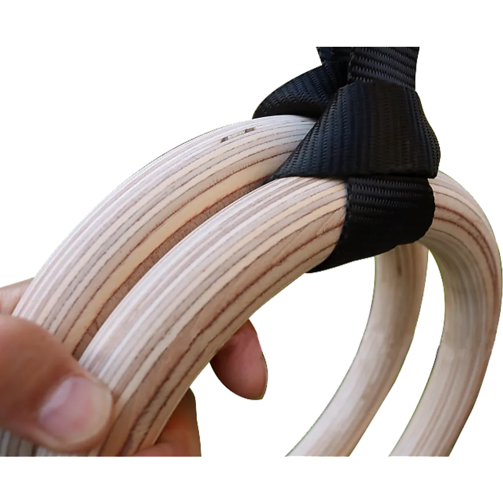 Durable Birch Wood Gymnastic Rings with Non-Slip Straps