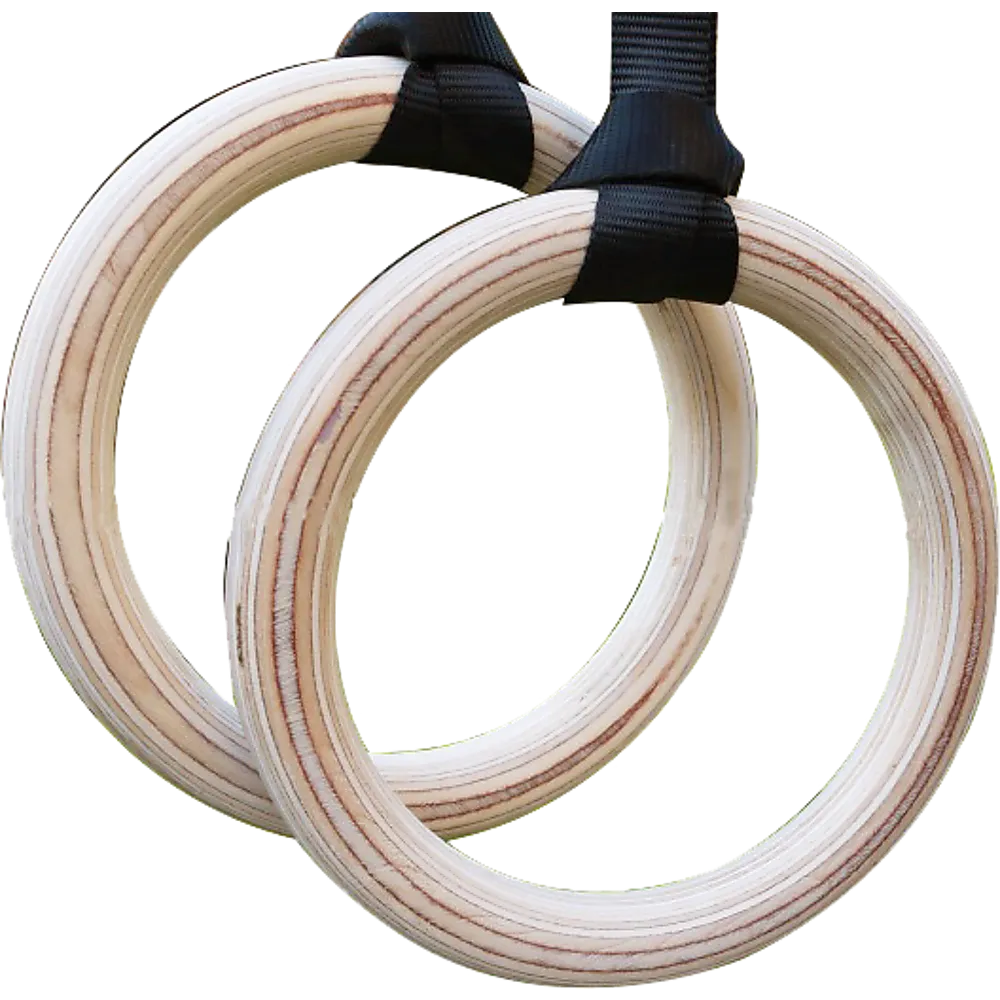 Durable Birch Wood Gymnastic Rings with Non-Slip Straps