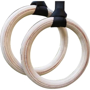 Durable Birch Wood Gymnastic Rings with Non-Slip Straps