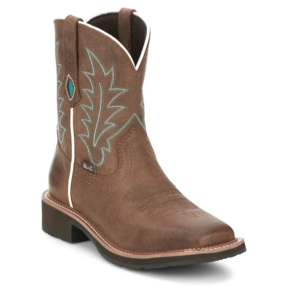 Ema Water Buffalo Embroidered Wide Square Toe Cowboy Booties