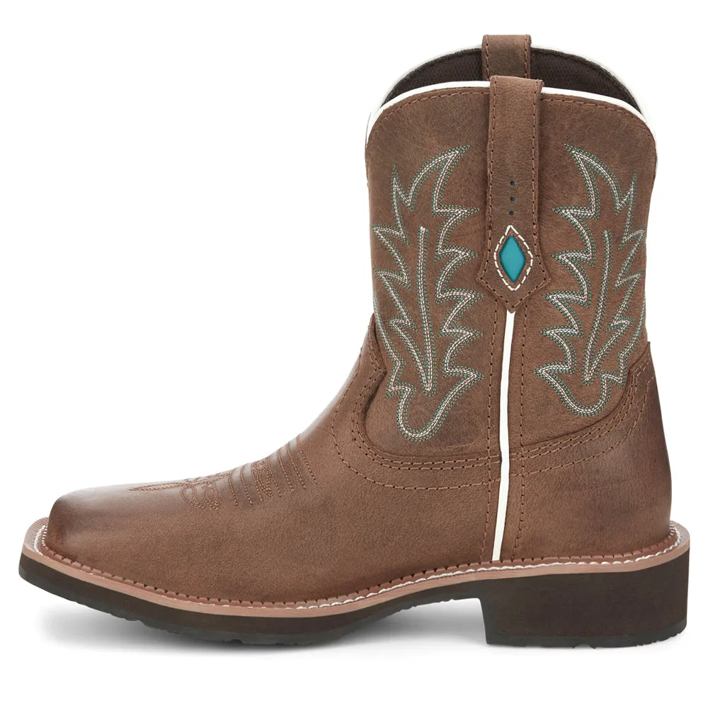 Ema Water Buffalo Embroidered Wide Square Toe Cowboy Booties