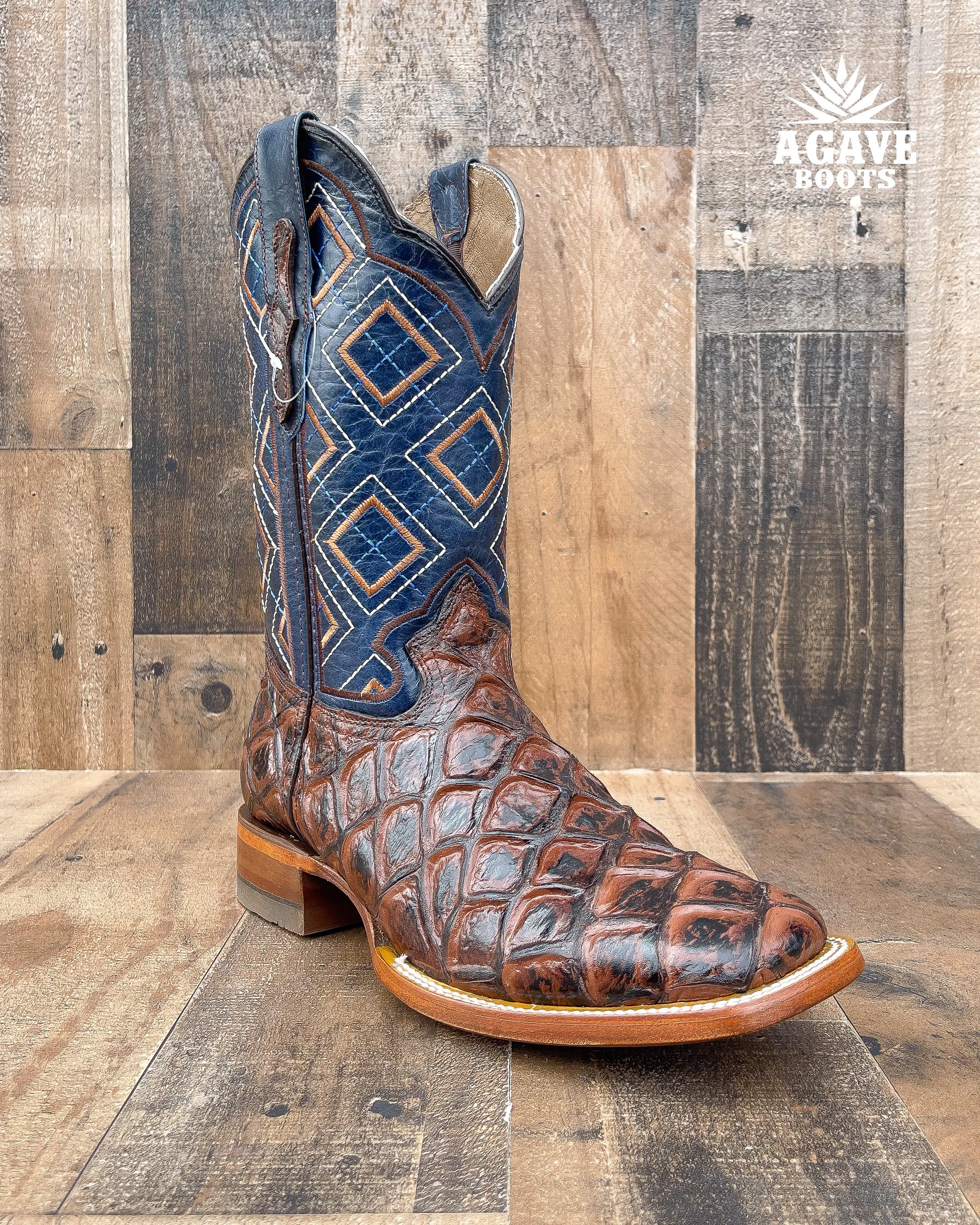 FISH BROWN | MEN SQUARE TOE WESTERN COWBOY BOOTS