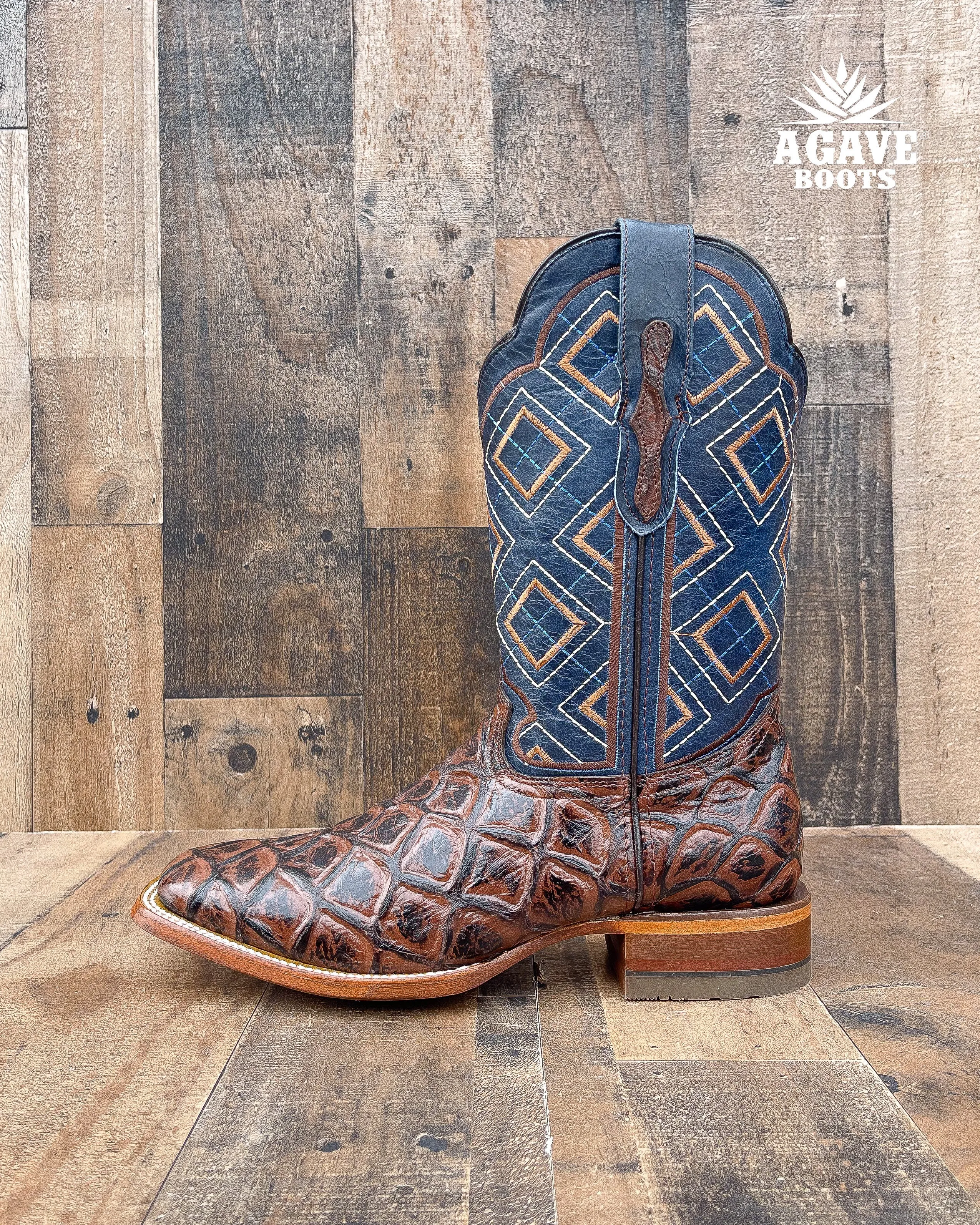 FISH BROWN | MEN SQUARE TOE WESTERN COWBOY BOOTS