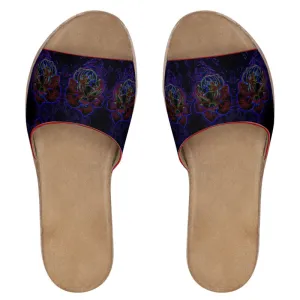 Floral Embosses: Roses 01 Patterned Ladies Leather Slide Sandals