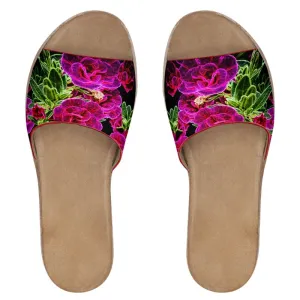 Floral Embosses: Roses 02-01 Ladies Leather Slide Sandals