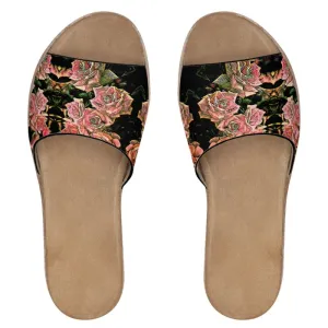 Floral Embosses: Roses 06-01 Ladies Leather Slide Sandals