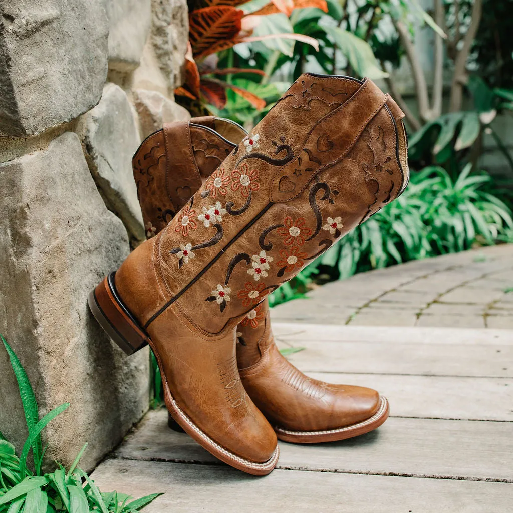 Floral Passion Women's Embroidered Cowgirl Boots by Soto Boots M4002