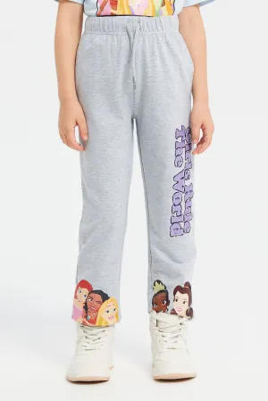 Girls Grey Disney Princess Track Pants