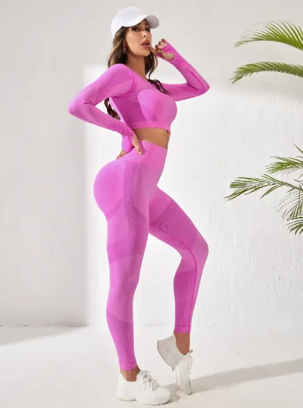 Gym Bunny Pink Seamless Long Sleeved Gym Set