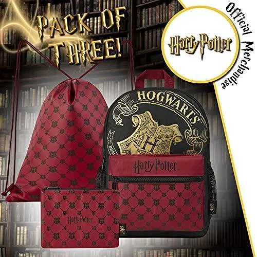 Harry Potter Backpack School Bag Set with Drawstring Gym Bag and Pencil Case