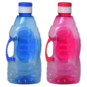 Heart Home Tranasparent Foodgrade Leakproof Plastic Water Bottle/Jug/Container with Handle, 1500ml- Pack of 2 (Blue & Pink)-50HH01884